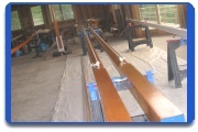 Twin 32' Oak flagpoles [Nike & Thor] in the shop.